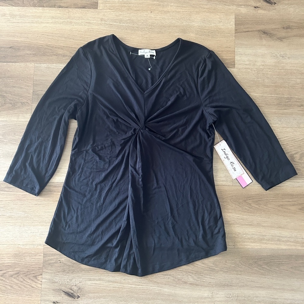 Indigo Rose Black 3/4 Sleeve Maternity Knot Front Top, Size: Small, Medium- NWT